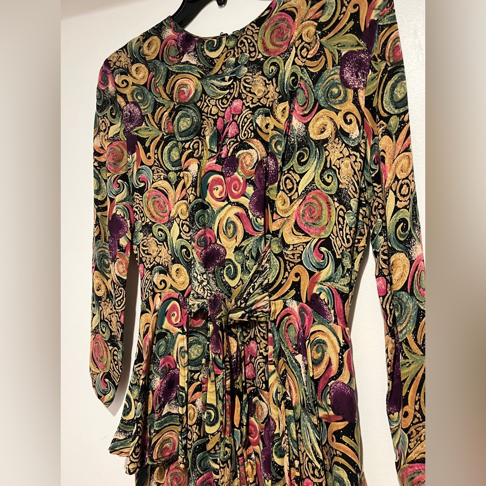Vintage Carole Little Multicolor Swirl Long Sleeve Dress